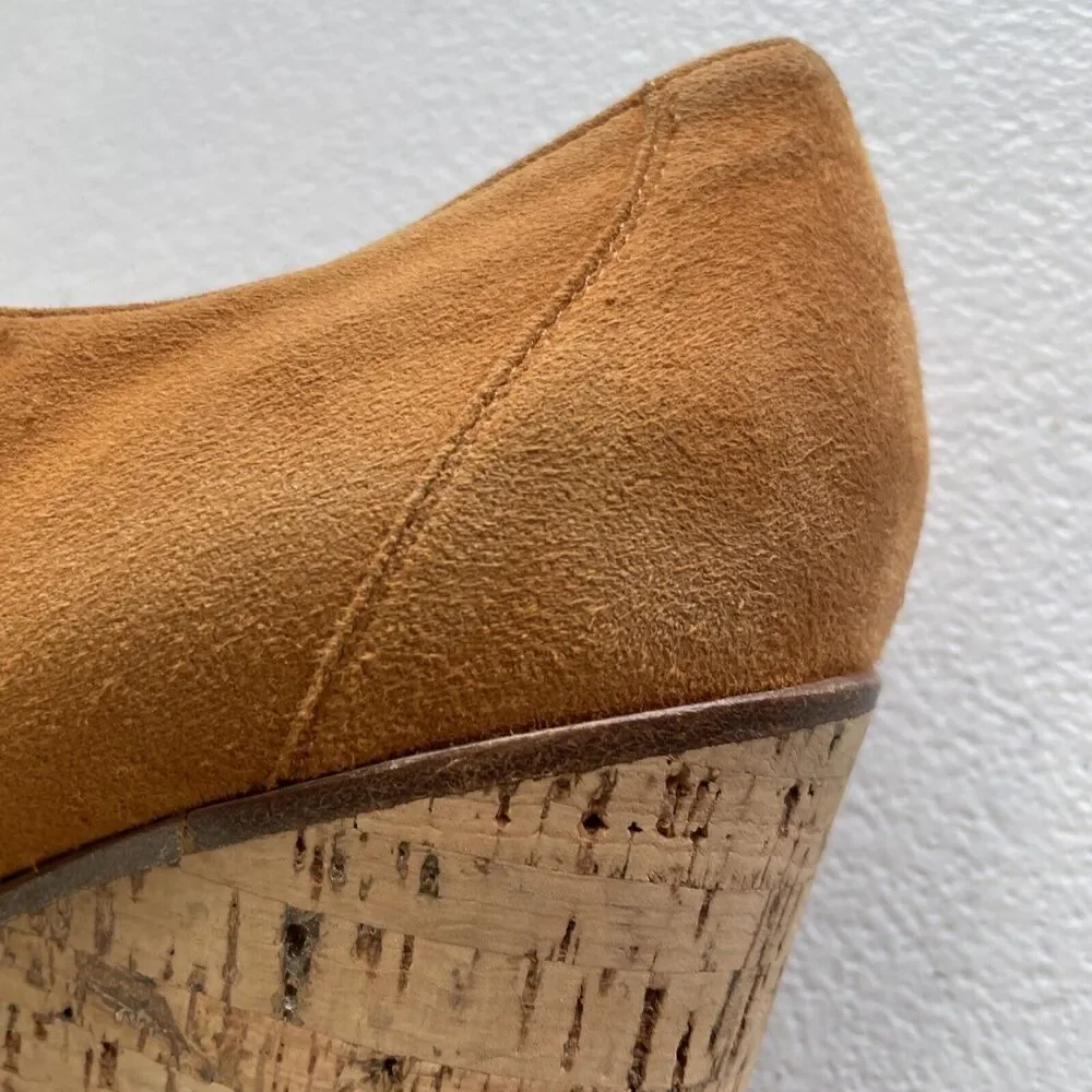 Gianvito Rossi Suede Cork Open Toe Lace Up Platform Shoes Orange/Beige Womens 37